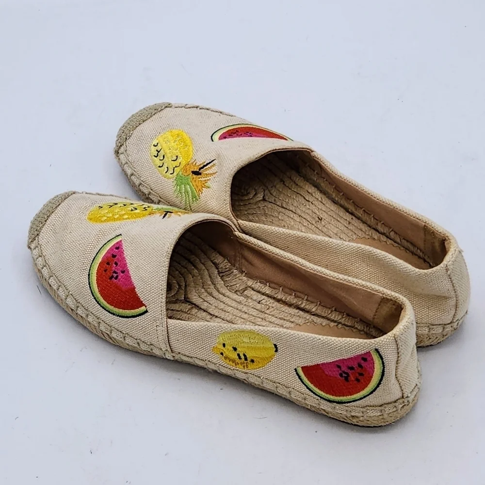 J. Crew Embroidered Fruit Salad Espadrilles In Sundried Linen Size 6